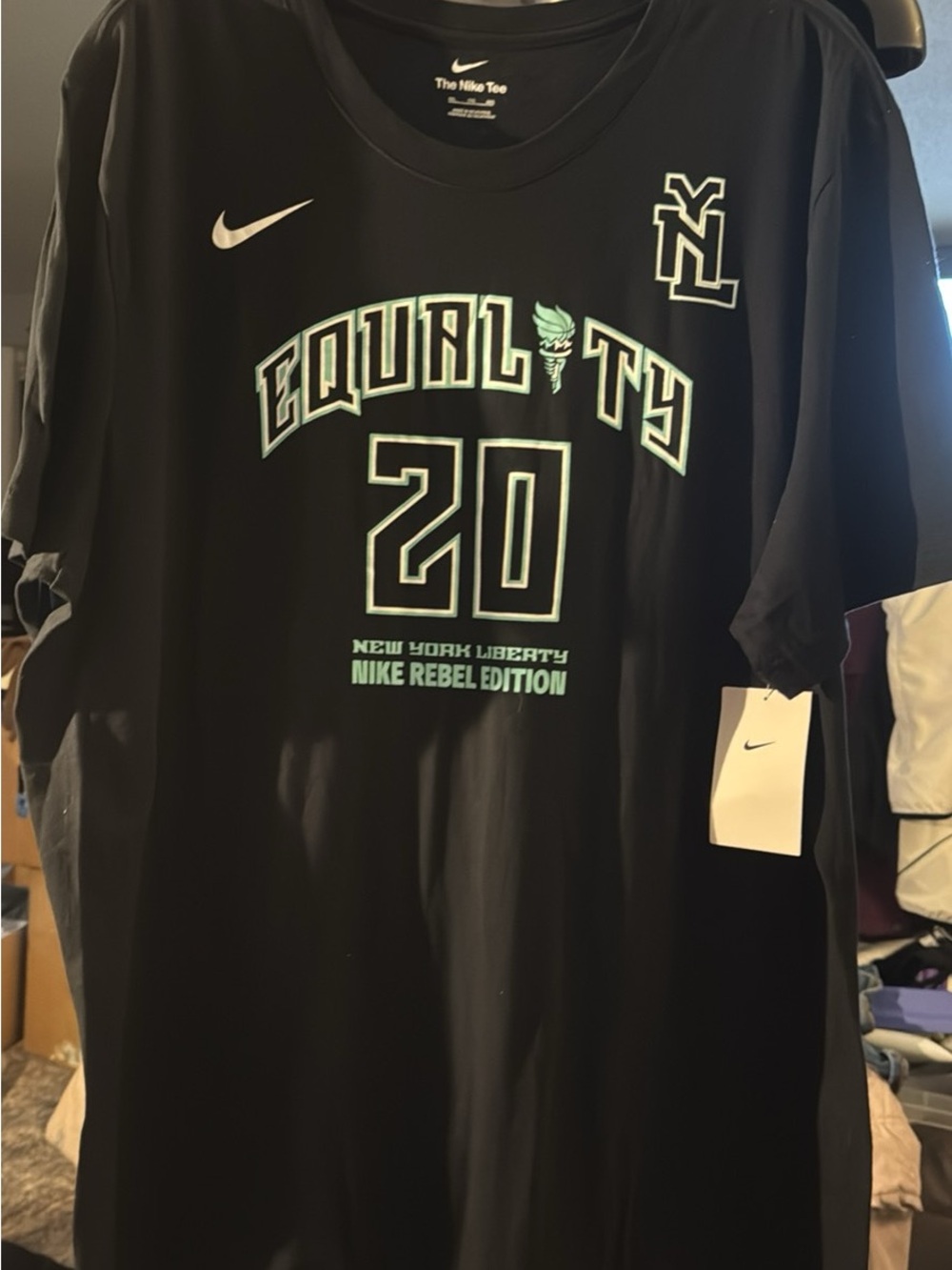 Nike Men’s Black Tee with Mint 'EQUALITY' New York Liberty Graphic#181